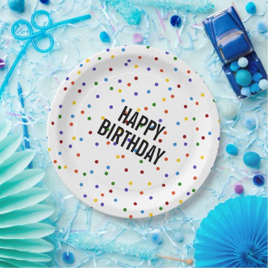 Assiettes En Carton Rainbow Dots motif fête d'anniversaire (Fête)
