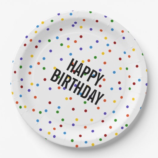 Assiettes En Carton Rainbow Dots motif fête d'anniversaire (Devant)