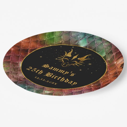 Assiettes En Carton Rainbow Dragon Scales Gold Faux Parties scintillan (Angle)
