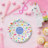Assiettes En Carton Rainbow Hearts 4th Birthday Party Nom personnalisé (Fête)