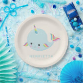 Assiettes En Carton Rainbow Narwhal Kawaii Motif Pastel Blue Nom (Fête)