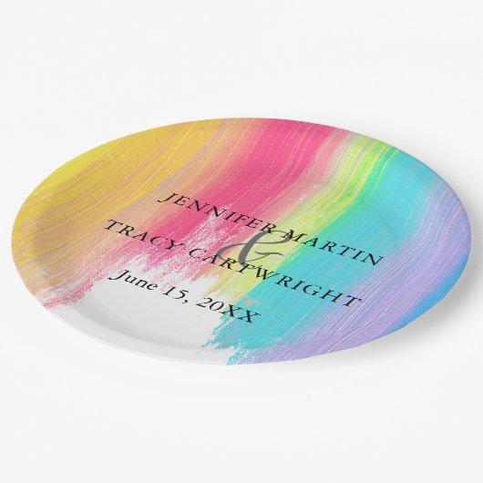 Assiettes En Carton Rainbow Paint Strokes Gay Lesbian Mariage artistiq (Angle)