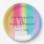 Assiettes En Carton Rainbow Paint Strokes Gay Lesbian Mariage artistiq (Devant)