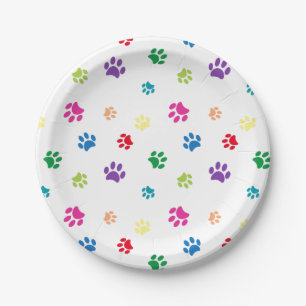 Assiettes En Carton Rainbow Painted Empreintes de pattes Pet Party