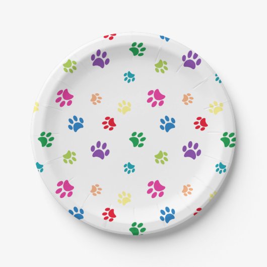 Assiettes En Carton Rainbow Painted Empreintes de pattes Pet Party (Devant)