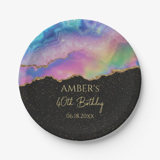 Assiettes En Carton Rainbow Pastel Gold Glitter Abstract Watercolor (Devant)
