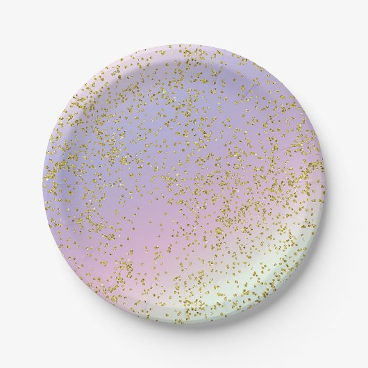 Assiettes En Carton Rainbow Pastel Gold Parties scintillant Imaginaire (Devant)