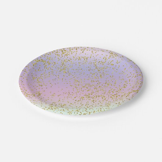 Assiettes En Carton Rainbow Pastel Gold Parties scintillant Imaginaire (Angle)