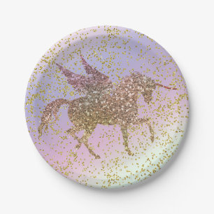 Assiettes En Carton Rainbow Pastel Gold Parties scintillant Unicorn An