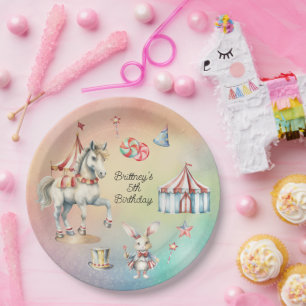 Assiettes En Carton Rainbow Pastel w Animaux 5e fête d'anniversaire