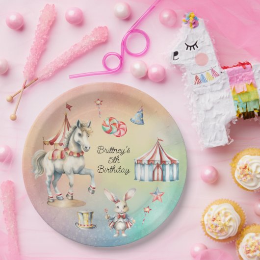 Assiettes En Carton Rainbow Pastel w Animaux 5e fête d'anniversaire (Fête)