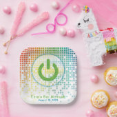 Assiettes En Carton Rainbow Pixel jeu vidéo Gamer Bar Mitzvah (Fête)