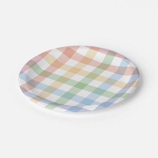 Assiettes En Carton Rainbow plaid mignon pastel simple en vichy (Angle)
