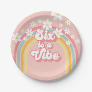 Assiettes En Carton Rainbow Retro Six est une Vibe Groovy 6e Anniversa