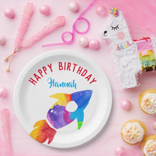 Assiettes En Carton Rainbow Rocket Ship Exterspace Anniversaire (Fête)