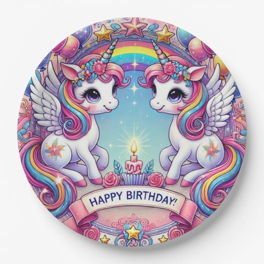 Assiettes En Carton Rainbow Royalty Unicorns (Devant)
