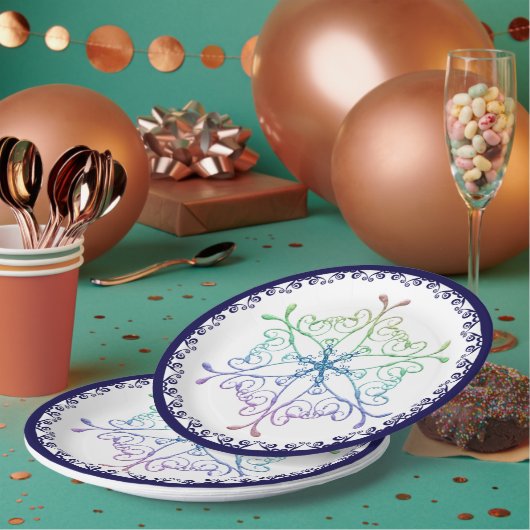 Assiettes En Carton Rainbow Snowflake Blue Trier Holiday (Multi)