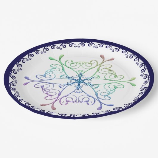 Assiettes En Carton Rainbow Snowflake Blue Trier Holiday (Angle)