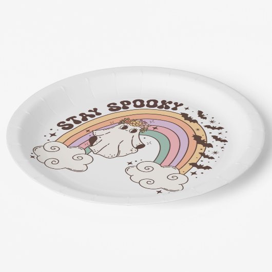 Assiettes En Carton Rainbow Stay Éffrayant (Angle)
