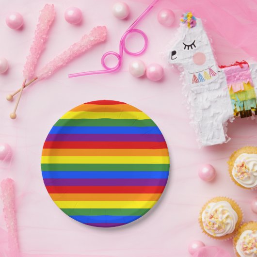 Assiettes En Carton Rainbow Stripe Motif Pride Party (Fête)