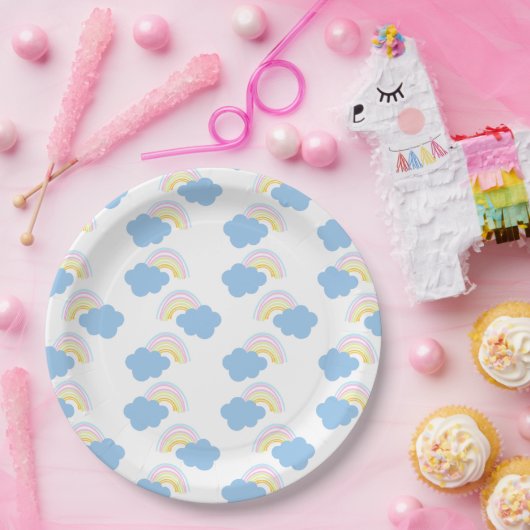 Assiettes En Carton Rainbow Summer Nuages Pastel Scribble Doodle (Fête)