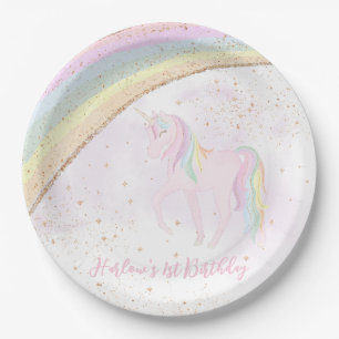 Assiettes En Carton Rainbow Unicorn 1er Anniversaire filles Pastel