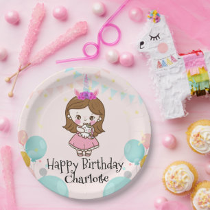 Assiettes En Carton Rainbow Unicorn princesse dégradé fête d'anniversa