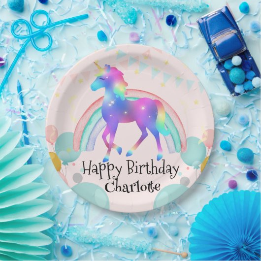 Assiettes En Carton Rainbow Unicorn princesse dégradé fête d'anniversa (Fête)