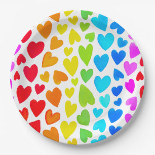 Assiettes En Carton Rainbow Watercolor Motif