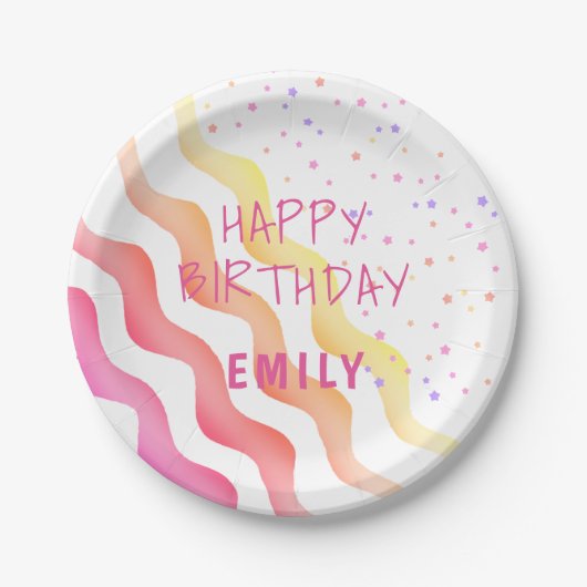 Assiettes En Carton Rainbow Waves Stars Fille fête d'anniversaire (Devant)