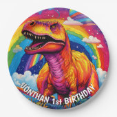 Assiettes En Carton Rainbow Wild Un anniversaire T Rex (Devant)