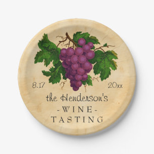 Assiettes En Carton Raisins vintages de partie d'échantillon de vin