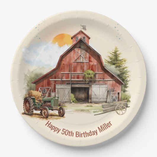Assiettes En Carton Ranch rustique ferme 50e plaque de papier d'annive (Devant)