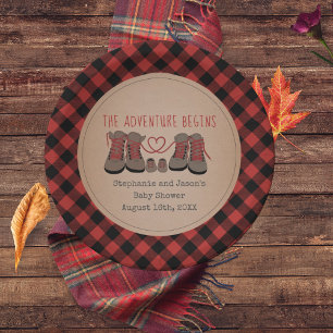 Assiettes En Carton Randonnées Boots Buffalo Plaid Adventure Baby sho