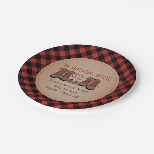 Assiettes En Carton Randonnées Boots Buffalo Plaid Adventure Baby show (Angle)