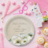 Assiettes En Carton Ranunculus blanc à l'aquarelle rustique (Fête)