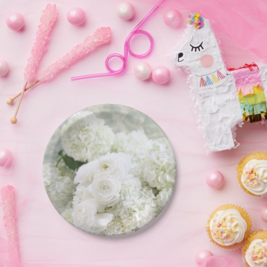 Assiettes En Carton ranunculus blanc et hydrangées (Fête)