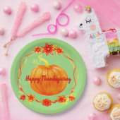 Assiettes En Carton Rapprocher le Citrouille de Thanksgiving sur Green (Fête)