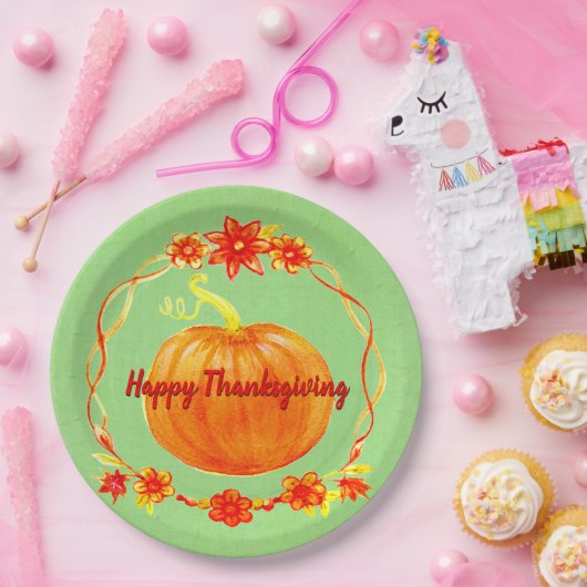 Assiettes En Carton Rapprocher le Citrouille de Thanksgiving vert (Fête)