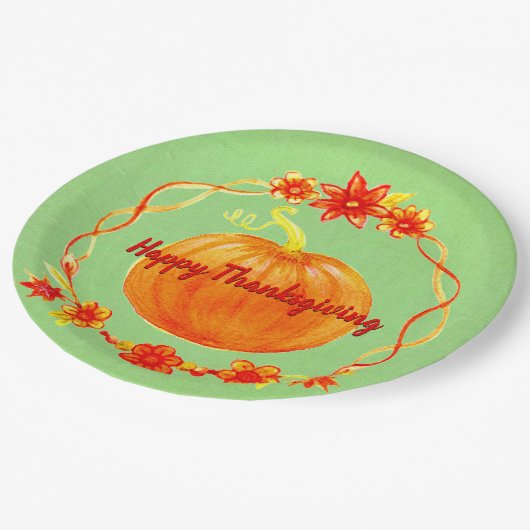 Assiettes En Carton Rapprocher le Citrouille de Thanksgiving vert (Angle)