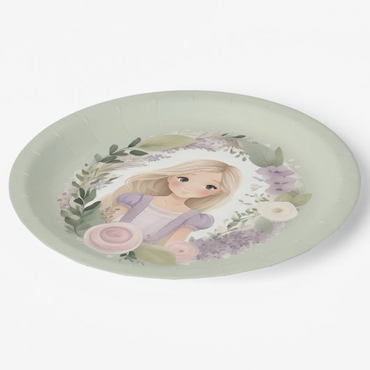 Assiettes En Carton Rapunzel vert et violet (Angle)