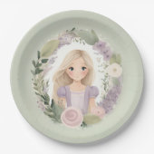 Assiettes En Carton Rapunzel vert et violet (Devant)