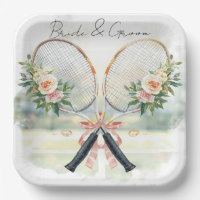 Raquette de mariage de tennis avec mariée et mari