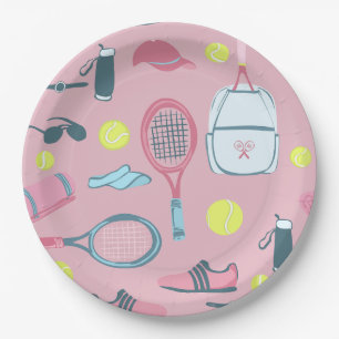 Assiettes En Carton raquette de tennis rose balle court équipement