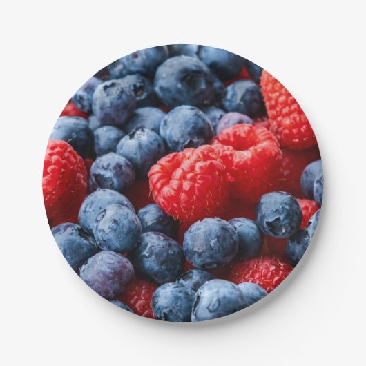 Assiettes En Carton Raspberries et Blueberries (Devant)