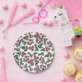 Assiettes En Carton Raspberry Fruit Leaves Illustration Pattern (Fête)