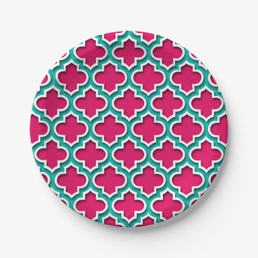 Assiettes En Carton Raspberry Teal White Moroccan (Devant)
