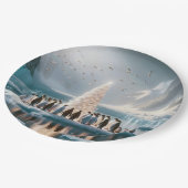 Assiettes En Carton Rassemblement de pingouins de Noël autour d'un arb (Angle)