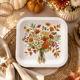 Assiettes En Carton Rassemblements de Thanksgiving d'automne Fleur d'a