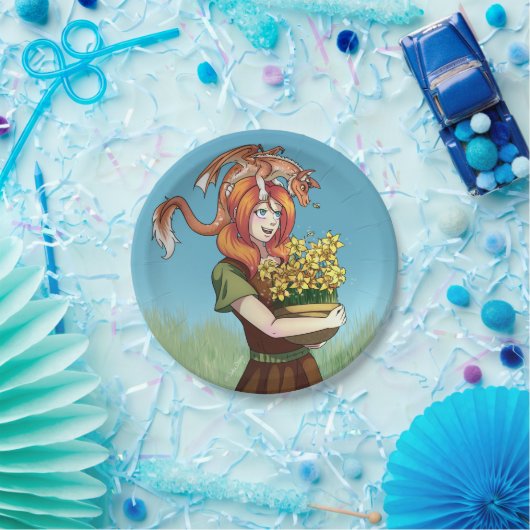 Assiettes En Carton Rassembler les fleurs avec un dragon (Fête)